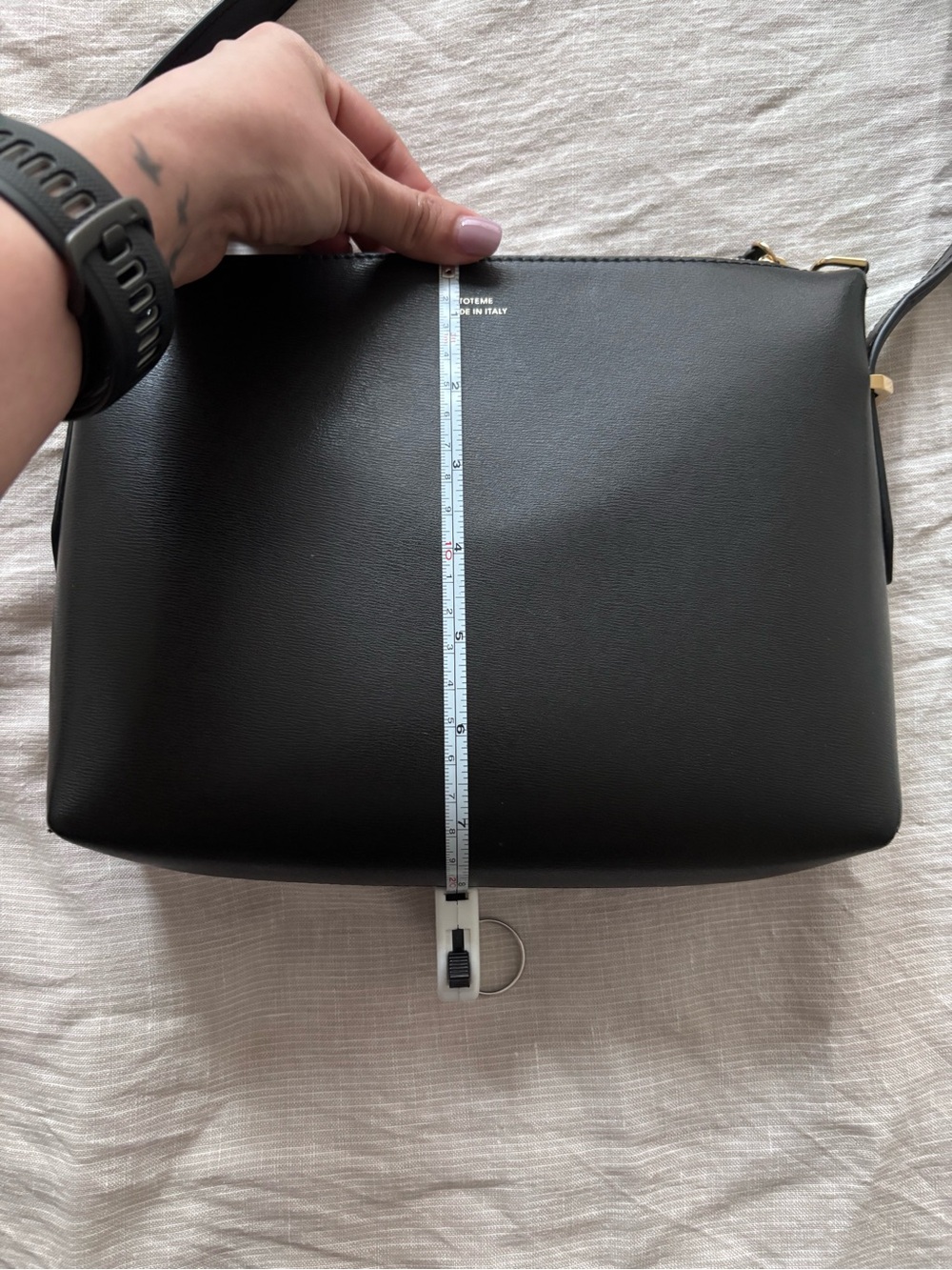 Toteme Black Leather Shoulder Bag Gold Tone Accents - Picture 7 of 9